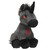 Hellion black unicorn 7-inch Plush that is gray with black mane, horn and snout with red eyes side view.