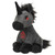 Hellion black unicorn 7-inch Plush that is gray with black mane, horn and snout with red eyes side view.