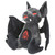Hellion Vampire Bat 5-inch Plush that is gray with black ears, wings and feet with red eyes and mouth with 2 white fangs side view