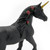 Safari Ltd toy figure of a Twilight Unicorn. The Twilight Unicorn's striking black coloration stands in dark contrast to its white counterpart. Its hooves and horn are a gleaming gold, and red roses are entwined in its mane. Standing 4 ½ inches tall, the Twilight Unicorn measures 5 ½ inches from nose to tail.