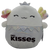 Original Squishmallows 2022 Nattie the Axolotl Hershey's Kisses 8-inch tall plush from the Hershey's Squad. Nattie is white with white arms at her sides. She has rainbow colored fluffy gills and a glittery silver crown. She is also wearing a silver 'Hershey's kisses' wrapper' on her lower half.