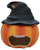 Hand painted ceramic candle holder shaped as a jack-o-lantern wearing a witch's hat.  The candle stands 8-inches tall and is 7-inches wide.