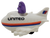 McDonald's Happy Meal toy of Grimace in a United Airlines jet from the 1991 Friendly Skies series of toys.  Grimace is in a white United jet that is a pullback toy.  This series of toys were available at airport locations only October 10, 1991 - December 1991.