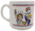 Campbell's Soups salute America ceramic 10oz. coffee mug featuring the Campbell's kids dressed as the Statue of Liberty and Uncle Sam.  The pair are on opposite sides of the mug together with "Campbell's Soups Salute America" in red letters with blue stars circling opposite the handle.