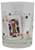 Luminarc card party 13.25 oz. whiskey glass with Jack of Spades, Queen of Diamonds, King of Hearts and Ace of Clubs cards on it.  The glass stands 4-inches tall and ready for a night of cards.