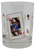 Luminarc card party 13.25 oz. whiskey glass with Jack of Spades, Queen of Diamonds, King of Hearts and Ace of Clubs cards on it.  The glass stands 4-inches tall and ready for a night of cards.