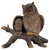 Vintage Great Horned Owls featuring mom with baby under her wing while perched on a branch figurine.  The ceramic figurine stands 4-inches tall and is 4-inches wide and made in Korea.