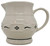 Longaberger Pottery Woven Tradition Classic Blue 32 Oz Pitcher, ceramic pitcher with a white glaze, black decorative accents, and a curved handle.