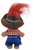 Russ Berrie hillbilly scarecrow farmer troll doll that stands 5-inches tall with red hair. The troll is wearing red & white plaid shirt with blue pants with green and yellow patches being held up by a rope belt.  The troll is also wearing a brown hat and holding a plastic pipe.