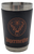 Jägermeister stainless shot glass with black leather bound with orange colored logo.  The shot glass stands 2.5-inches tall. Jägermeister is a German digestif made with 56 herbs and spices.