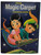 Playmore Inc. 1969 The Magic Carpet Coloring Book, vintage illustrated children's coloring book cover featuring two children riding a magic carpet through a starry night sky.