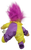 Russ Berrie jester / clown troll doll that sits 5-inches tall with purple hair. The troll is wearing a half purple / half yellow outfit with yellow collar.