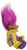 Russ Berrie jester / clown troll doll that sits 5-inches tall with purple hair. The troll is wearing a half purple / half yellow outfit with yellow collar.