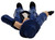 Applause 1990 Disney Dick Tracy Itchy 3.75" PVC Figure, collectible toy figurine of Itchy from Disney's Dick Tracy, dressed in a blue suit with black shoes and pointing with a black gun, shown lying down.