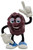Applause California Raisins 1987 California Raisins Justine X. Grape Figure, a ceramic figurine of a grape character with a smiling face, wearing blue sneakers, and making a peace sign with one hand.