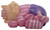 OAA 1985 Cabbage Patch Kids Koosas Cat Sleeping Pep PVC Figure in Pastel Clothes, cute sleeping cat with striped pink and purple pajamas.