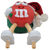 M&M's talking animated Christmas candy dish featuring the Red M&M with green sack and a red Santa hat.  The Red M&M has on/off switch on the back of the sack and stands 6-inches tall.