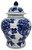 Unknown Blue and White Porcelain Ginger Jar With Chinoiserie Floral Design, decorative ceramic ginger jar with blue floral patterns on white background and matching lid.