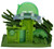 Imaginext 2008 DC Comics Green Lantern Planet OA toy, interior view of the playset with green and gray plastic structure, featuring multiple levels, tunnels, and transparent green domes, no accessories included.