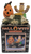 Vintage Halloween Figurines that is hand painted and hand crafted candle stick holder featuring a scarecrow and Jack-O-Lantern. The taper stick candle holder is made of resin and stands 3-inches tall.