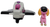 PAW Patrol vehicle of Skye's Jet with Skye by Spin Master. Skye's jet is grey with pink and black trim with lights and sounds. Skye is wearing pink uniform and ready for action. Skye is a seven-year-old cockapoo and the first female member of the PAW Patrol. Her main color is pink. As the team's air rescue pup, her main jobs are flying and locating things, often seen with her helicopter's grappling hook and harness, helping people and transporting other team members.