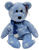 Ty Beanie Baby of Holiday Teddy from 1999. The 1999 Holiday Bear is lite blue with white snowflakes and wearing a dark blue scarf with snowflakes. The bear is 8.5-inches long and was born 12/25/99 and retired 12/25/99.