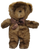 Vintage Goffa International brown Teddy Bear with polka dot bow that is 16-inches long. The bear has soft textured fur and is wearing a dark brown polka dot bow.