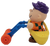 McDonald's Happy Meal Toy of Charlie Brown's Seed Bag N' Tiller from the 1990 Peanuts series of toys. Charlie Brown is wearing his orange and green checkered shirt with purple hat with yellow bag of seeds at his side while pushing a blue handled tiller. The series contains 4 different farming themed Peanuts characters and was available March 30-April 26, 1990.