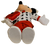 Gemmy 2023 Disney's Mickey Mouse Valentine's Greeter that stands 22-inches tall. Mickey is wearing red pants, white sweater with black hearts, red bowtie and holding a red heart. The plush greeter is in a standing pose and ready to be added to your Valentine's Day decor.