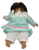 Gi-Go toys brunette girl doll with 2 teeth that measure 11-inches long. The doll has soft Polyester fiber body with rubber head, feet and hands. She is wearing light blue dress with white and pink spots. The dress has pink ribbon and white trim and a white pants under the dress.