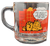 McDonald's 1978 glass coffee cup of Garfield saying "Such a beautiful sunset...and me without a horse" & "I've never seen a sunrise...I'm waiting for the movie" with red checkered background.