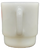 Vintage McDonald's "Good Morning" milk glass coffee cup/mug by Anchor Hocking. The Fire King cup is white with the sun  saying "Good Morning" rising above the McDonald's logo on the one side. The mug stands 3.25-inches tall and 3-inches wide without the handle.
