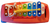 Little Tikes Tap-a-Tune Xylophone toy for toddlers ages 2 & up. The Xylophone is red plastic with handle at top and 2 blue wheels on the bottom. The 8 keys are metal plates with their own colors of the rainbow. The sounds are created when the yellow tool is hit against the keys.