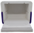 Vintage 1990's Igloo Polar Six cooler that will hold a six-pack of beverages or food. The body of the cooler is teal with white lid and purple handle. The lid flips open to reveal a 9-inch wide by 6.5-inch deep by 6-inch high area. The overall cooler size is 10.25-inches wide by 7-inches deep by 7.25-inches High.