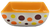 Reese's ceramic candy dish with "Need More Reese's" on the bottom of the inside of the orange bowl and a white outside with yellow, brown and orange polka dots. The candy dish is 5-inches by 5-inches and 2-inches tall.