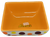 Reese's ceramic candy dish with "Need More Reese's" on the bottom of the inside of the orange bowl and a white outside with yellow, brown and orange polka dots. The candy dish is 5-inches by 5-inches and 2-inches tall.