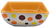Reese's ceramic candy dish with "Need More Reese's" on the bottom of the inside of the orange bowl and a white outside with yellow, brown and orange polka dots. The candy dish is 5-inches by 5-inches and 2-inches tall.