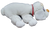 Vintage TONKA Pound Puppies Furries of a white poodle with collar. The Pound Puppy is 18" long and is furry. The Poodle is wearing a pink ribbon on top of head and has brown collar with Pound Puppies on the collar.
