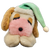 Vintage 1980 Wallace Berrie & Co small bean bag plush of Cream Puff a sleeping puppy. Cream Puff is 5-inches long with pink snout and wearing a green Santa hat. The bean bag plush was Made in Korea.