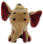 Vintage velveteen circus elephant plush toy Made in Japan. The saw dust filled elephant is brown with red underside and wearing a bow-tie and collar. The elephant is also wearing a hat that appears to have been cut near the base. The elephant sits at 5.5-inches tall by 5-inches wide by 4-inches deep.