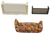Fisher-Price doll house decorator set #256 Sofa and coffee table.  The set features a white sofa with reddish-orange with large yellow, orange and white flowers on it cushion and a smokey grey plastic coffee table. The cushion is part number FPT8112.