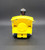 Vintage Fisher-Price 1964 #643 Toot-Toot Engine pull along toy. Wooden cut-out train engine with a rounded boiler that has red paper lithographs on the sides with a blue "sign" marked "Toot Toot" in white. The engine has a yellow plastic front grill and cowcatcher, a yellow plastic cab with a roof, a BLACK wooden smoke stack with small white squares on top, and 4 BLUE wooden wheels with white plastic pistons attached. When pulled, the pistons move and the engine makes a "chug-chug" sound. The model number is marked in small print by the cow catcher. Measures 6-1/4" long, 4-1/4" high, 3-1/4" wide.