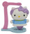 McDonald's Happy Meal Toy 2011 Hello Kitty #1 Ice Skating Hello Kitty (Loose), Hello Kitty in a blue ice-skating outfit with a purple bow balances on a purple skate above a light blue base beside a pink snowflake-patterned arch.