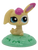 McDonald's Happy Meal Toy of a bunny in meadow from the 2011 Littlest Pet Shop series of toys. The brown bunny has purple hair and tip of ear and is 2" wide and stands 2.25 inches tall. The series contains 8 different animals and was available March 11 - April 7, 2011.