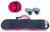 ENERTEC 2010 Sophia 4pc Snowboard Set for 18" Dolls - Stylish Pink Snowboard Gear with Helmet, Goggles & Boots, pink snowboard with black top, pink goggles, a pink helmet, and gray doll boots displayed on a white background.
