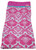 Our Generation Doll Sleeping Bag with Elegant Pink and White Damask Pattern for 18" Dolls - Cozy 19" x 8" Accessory, pink sleeping bag with an ornate white damask pattern, turquoise trim, and a solid pink top panel, shown flat on a white background.