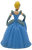 Disney's Cinderella PVC figure that stands 3.25-inches tall at highest point. She wears a blue ballgown with matching long gloves and a textured white base. Cinderella is holding her blue ballgown in the air with her right arm.