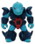 Takara Hasbro 1986 Battle Beasts Sawtooth Shark #20 Figure. Sawtooth Shark is light-blue anthropomorphic shark head, dark blue-gray robotic armor, red chest panel containing a heat-sensitive rub sign (the "fire/water/wood" holographic battle shield emblem). The figure stands 2-inches tall and recommended for ages 3+.