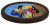 Vintage 12-inch Walt Disney Production 3-D wall plaque featuring Donald Duck playing football. The hand painted plaster plaque has Donald Duck wearing red pants, blue with red jersey running football. The frame is brown with wood texture that is 1-inch deep.