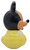 Disney 1984 Mickey Mouse Roly Poly Baby Toy Vintage Disney Wobble Toy, close-up rear view of a vintage Mickey Mouse figure in a yellow rounded wobble base against a white background, showing its black ears and visible paint wear.